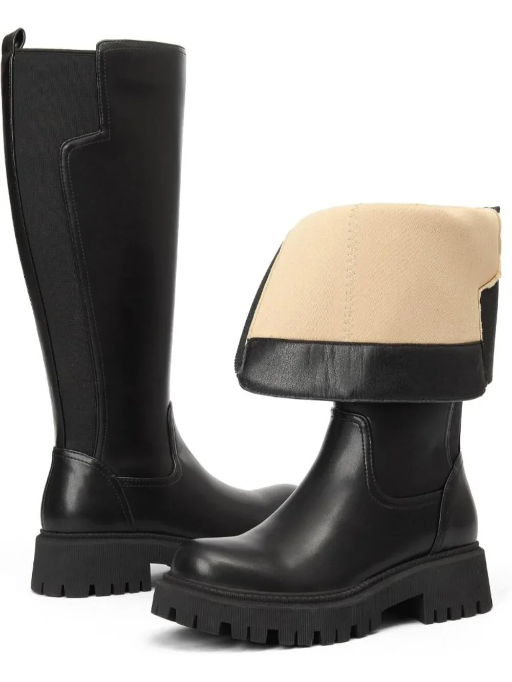 Women's Black Low Block Heel Platform Side Zipper Over The Knee Soft Boots